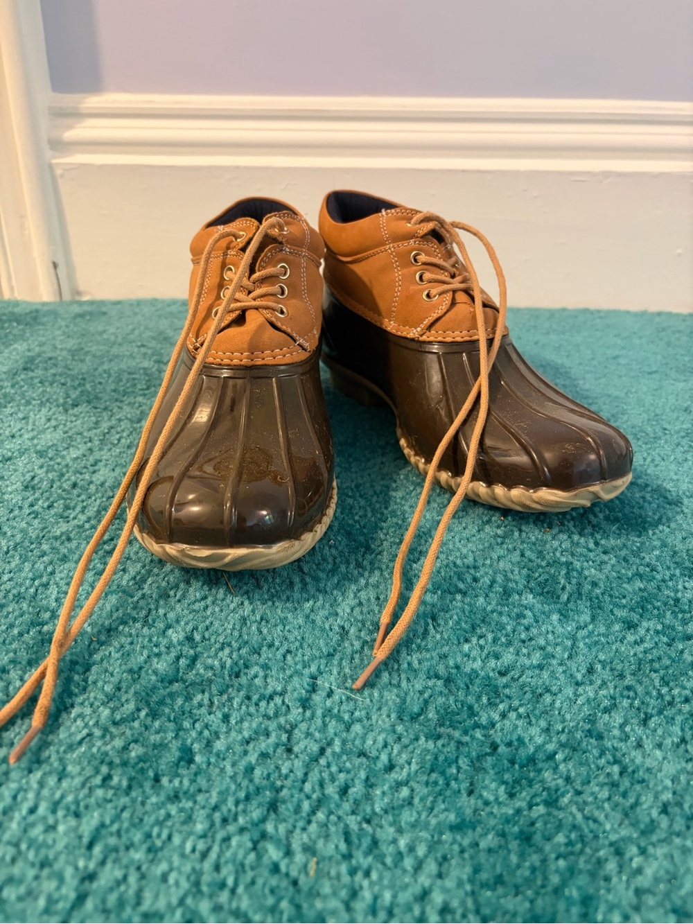 Tommy Hilfiger Brown and Tan Lace-Up Duck Boots